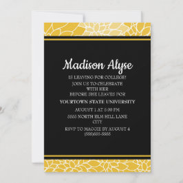 Invitación Floral amarilla negra invitando a Fiesta universit