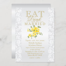 Invitación floral amarilla para comer, beber y est