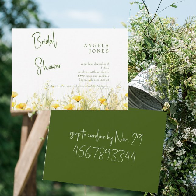 Invitación Floral amarilla y ducha de novia verde moderno (Subido por el creador)