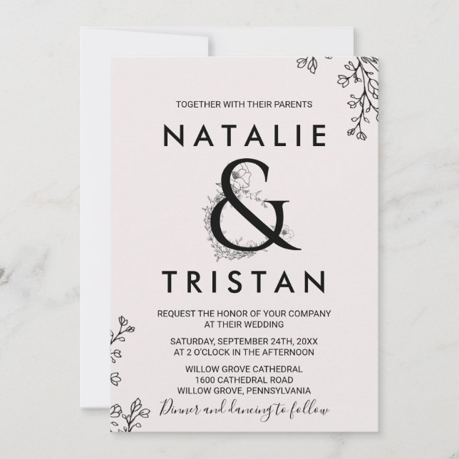 Invitación Floral Ampersand Boda (Anverso)