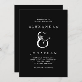 Invitación Floral Ampersand | Dramático Boda negro
