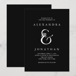 Invitación Floral Ampersand Dramático Boda negro