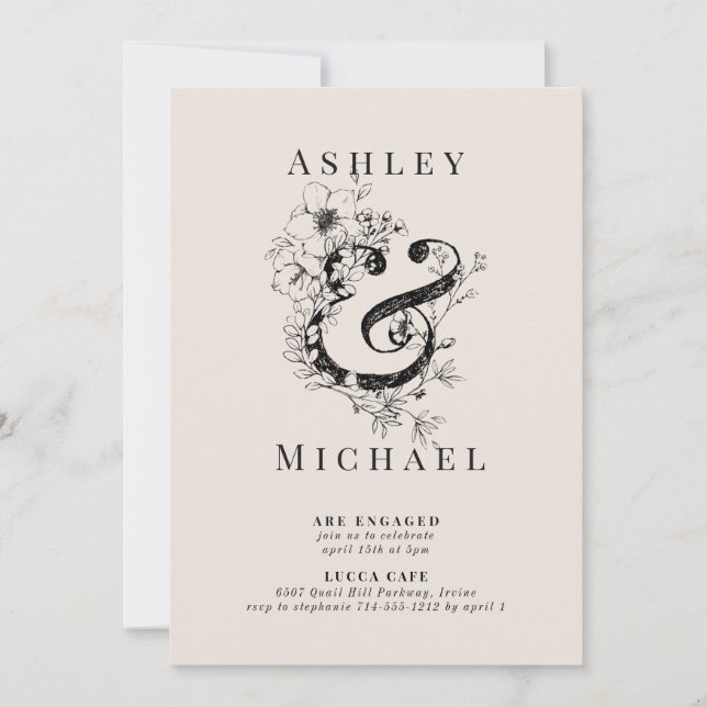Invitación FLORAL AMPERSAND Rubor Engagement Party (Anverso)