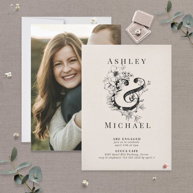 Invitación FLORAL AMPERSAND Rubor Photo Engagement Party (Subido por el creador)