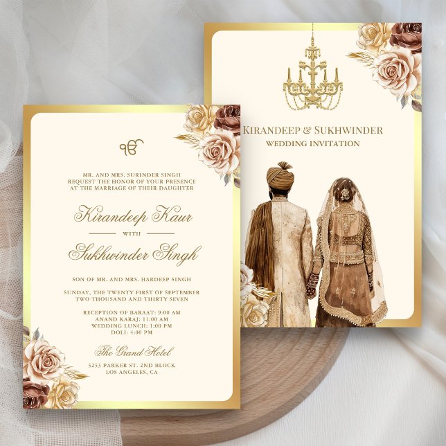 Invitación Floral Anand Karaj Sikh Boda de los Rosas de crema (Subido por el creador)