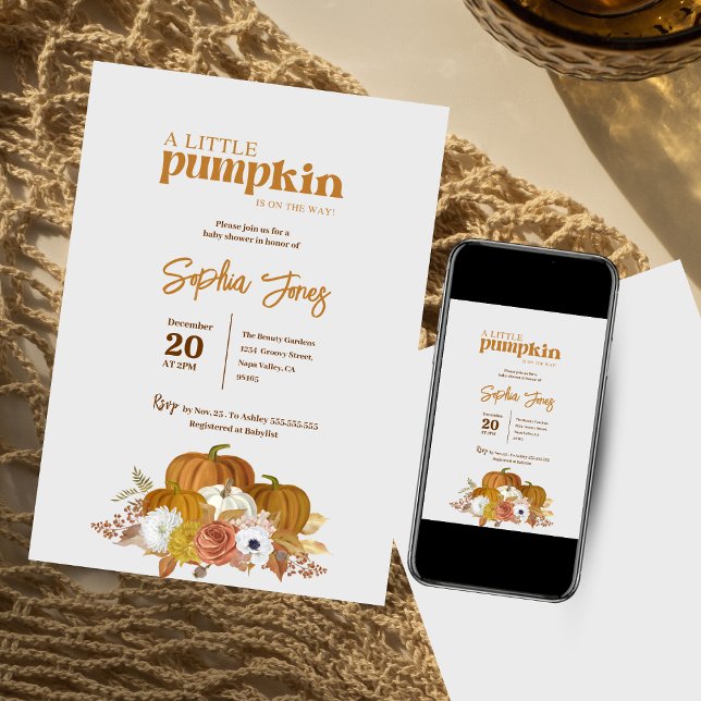 Invitación Floral | Anaranjado | Ducha de bebé de calabaza ac (Subido por el creador)