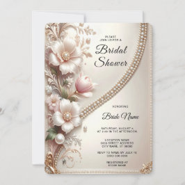 Invitación Floral and Pearl Embellishments Bridal Shower