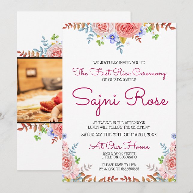 Invitación Floral Annaprashan (Anverso / Reverso)