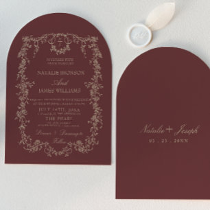 Invitación Floral Antiguo Dinero Zapatos de Tacón Burgundy Ar