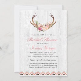 Invitación Floral Antler Boho Rustic White Wood Bridal Shower