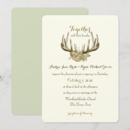 Invitación Floral Antlers Elegante Boda Woodland