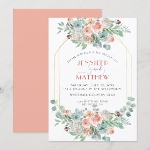 Invitación Floral Apricot en flor - Fondo Apricot  