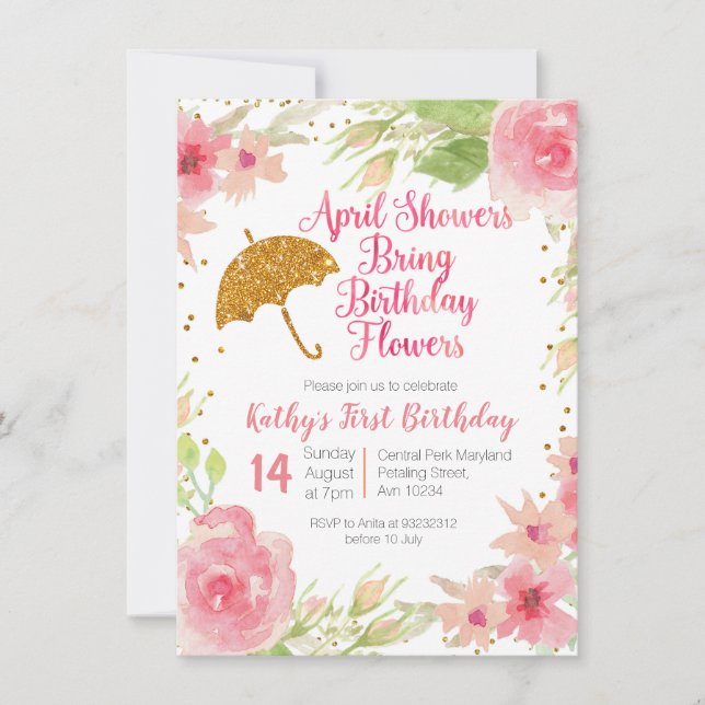 Invitación Floral April Showers trae flores de cumpleaños (Anverso)