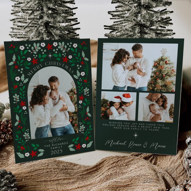 Invitación Floral Arch Merry Christmas Photo Holiday Card (Subido por el creador)