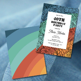Invitación Floral arcoiris de color retro Groovy 40 cumpleaño
