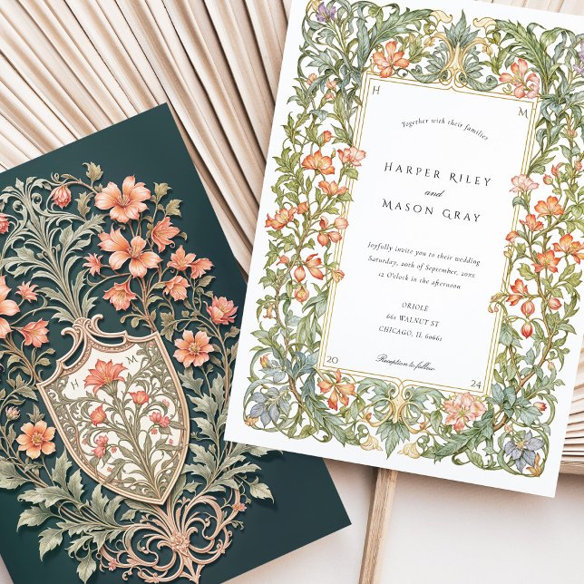 Invitación Floral Art Nouveau Boda Bougainvillea Shield (Subido por el creador)