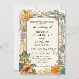 Invitación floral Art Nouveau de Boda Vintage
