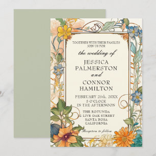 Invitación floral Art Nouveau de Boda Vintage