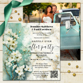 Invitación Floral artística de mármol feliz nunca después de 