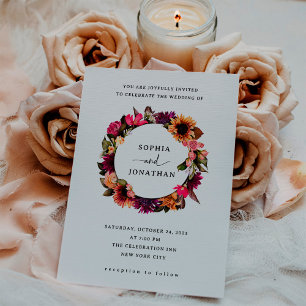 Invitación Floral audaz Dramático y elegante Boda de guirna