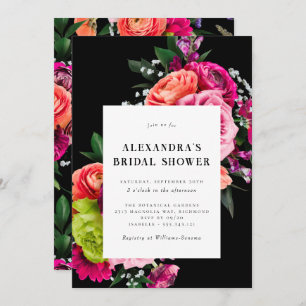 Invitación Floral audaz   Ducha de novia negra y magenta rosa