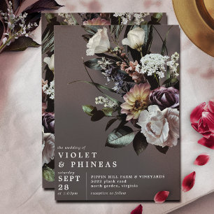 Invitación Floral audaz sobre gris oscuro de carbón vegetal  