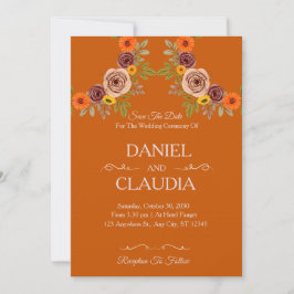 Invitación Floral Autumn Burnt Orange Wedding Invitation