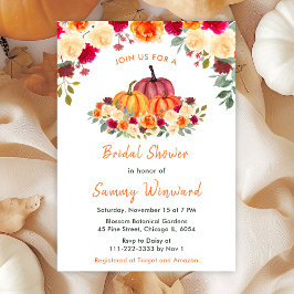 Invitación Floral Autumn Naranja Pumpkins Bridal Shower
