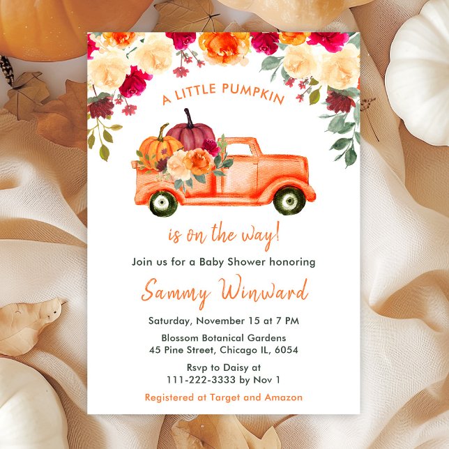 Invitación Floral Autumn Pumpkin Truck Baby Shower (Subido por el creador)