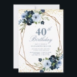 invitación floral azul a la fiesta de cumpleaños n<br><div class="desc">Un bonito diseño de temática floral con una hermosa flor de color azul. El texto y los colores se pueden personalizar.</div>