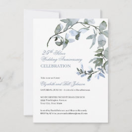 Invitación Floral azul acuarela 25º aniversario Boda