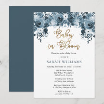 Floral azul acuático | Bebé de oro en ducha de flo