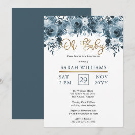 Invitación Floral azul acuático | Gold Boy Oh Baby Shower