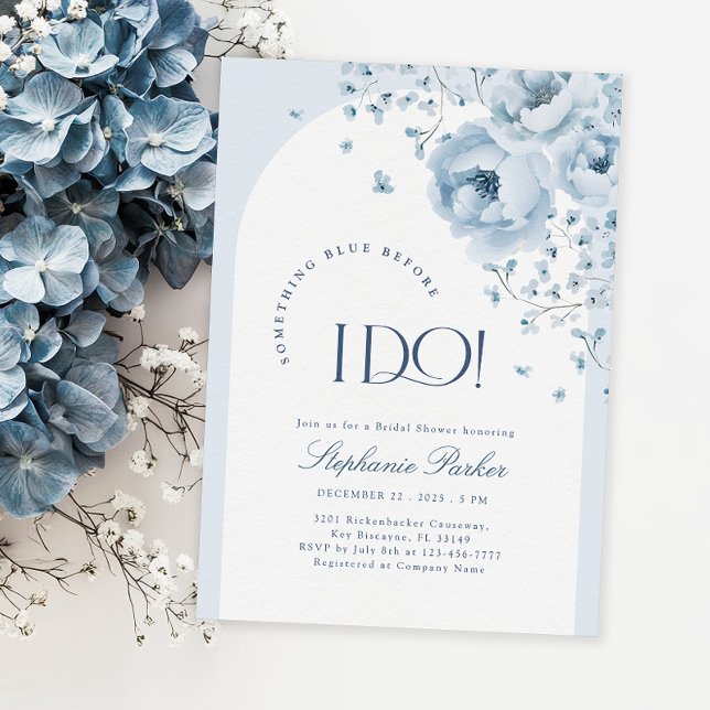 Invitación Floral azul Algo Azul Bow Brilla Ducha De Novias (Subido por el creador)