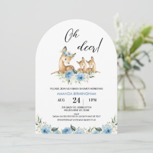Invitación Floral azul arcaico Oh gemelos ciervos Baby Shower