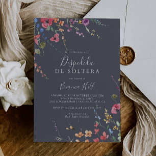 Invitación Floral azul azul azul clásico, ducha de novia espa