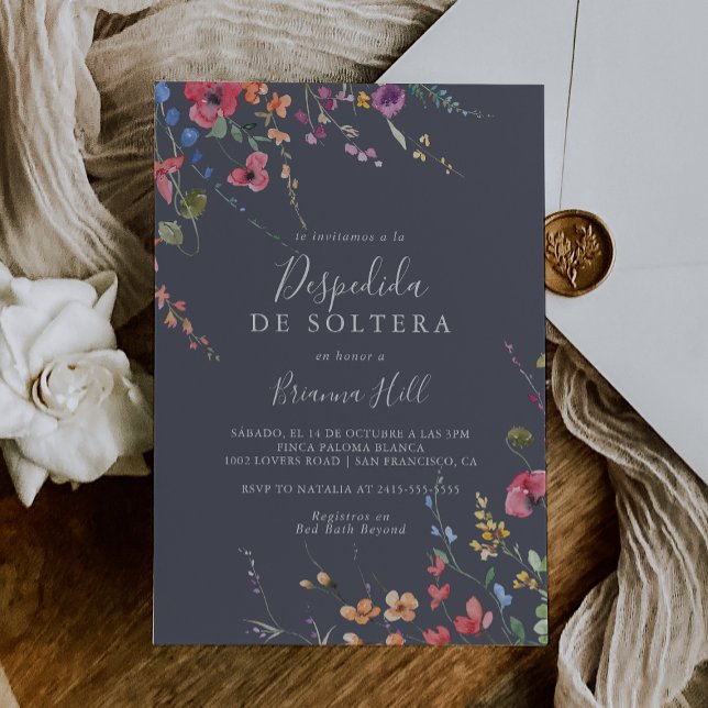 Invitación Floral azul azul azul clásico, ducha de novia espa (Subido por el creador)