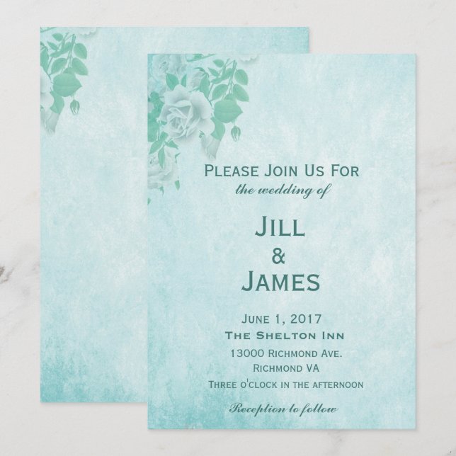 Invitación Floral azul boda (Anverso / Reverso)