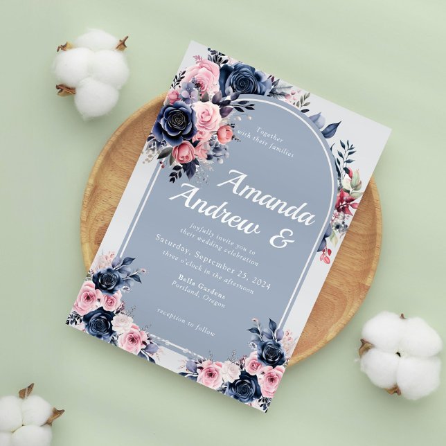 Invitación Floral azul Boda moderno (Subido por el creador)