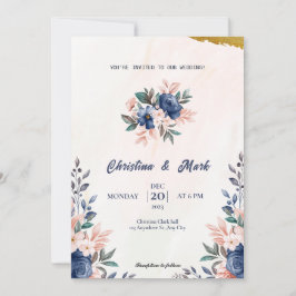 Invitación Floral azul Boda simple