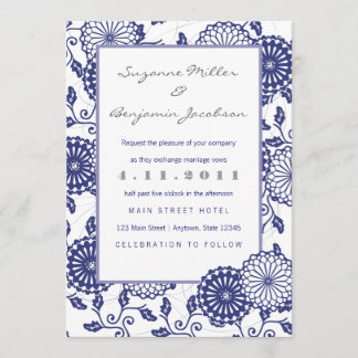 Invitación floral azul bonita de la boda
