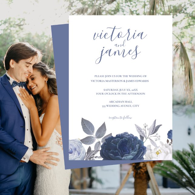 Invitación floral azul brillante Boda de verano (Summer Wedding Bright Blue Floral Invitation)