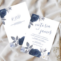 Floral azul brillante Boda de verano con RSVP