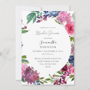 Invitación Floral azul caliente rosa y marina ducha de novia