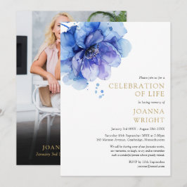 Invitación Floral Azul Celebración De La Vida Foto Funeral
