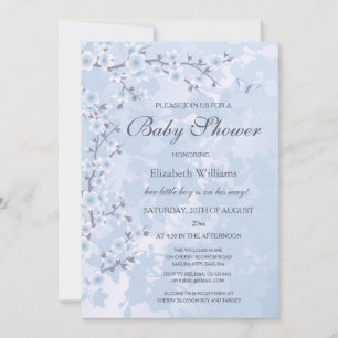 Invitación Floral azul cerezo en flor floral Baby Shower