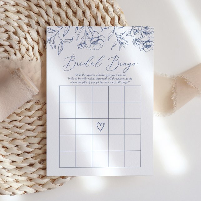 Invitación Floral azul Chinoiserie Bridal Shower Bingo Juego (Subido por el creador)