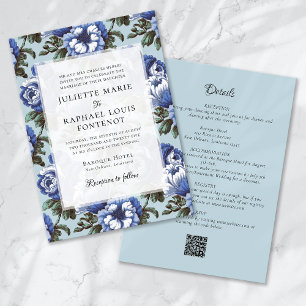 Invitación Floral azul Chinoiserie en un solo Boda