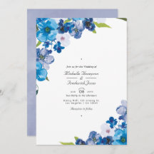 Floral Azul Código QR RSVP Boda Jardín Invita