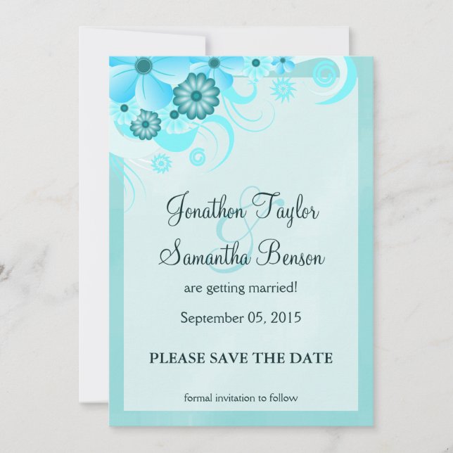 Invitación Floral Azul De Aqua Claro Salva Los Anuncios De Fe (Anverso)